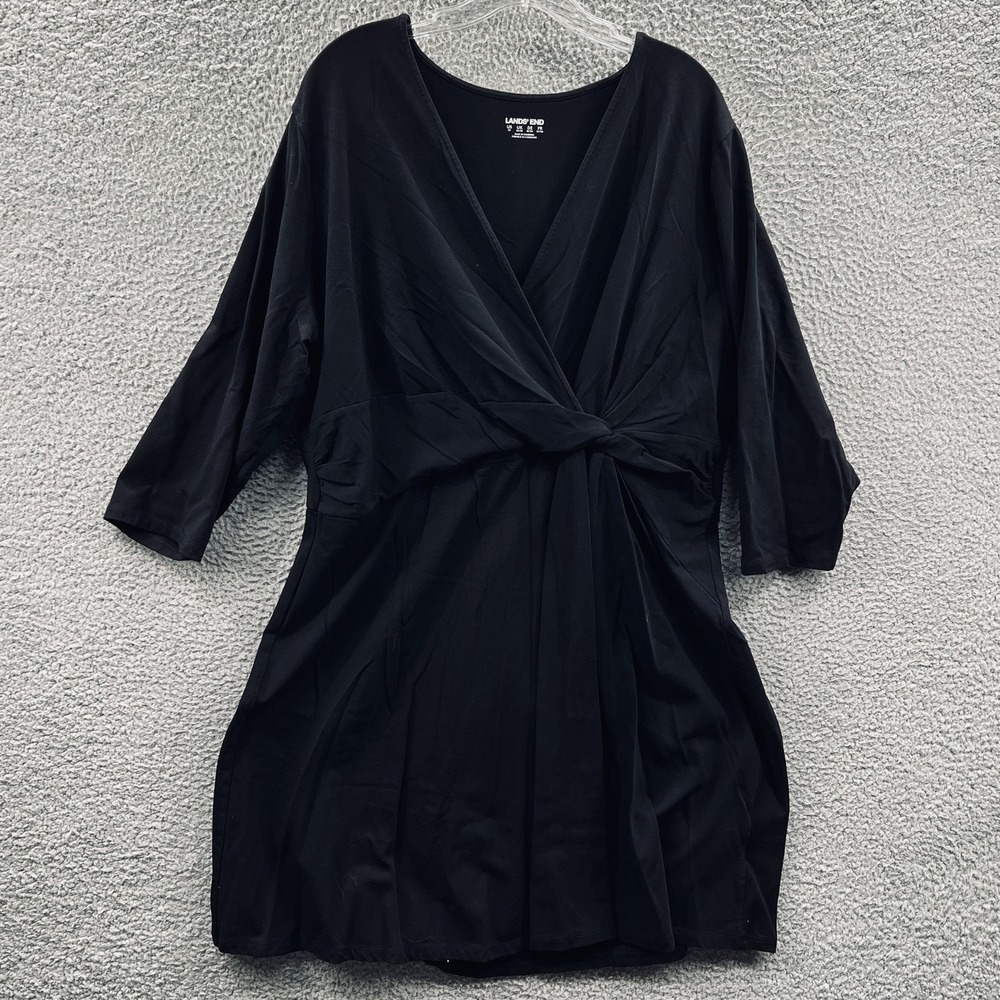 Lands End Women Faux Wrap Tie Dress 2X Minimalist Career Stretch Comfort Capsule